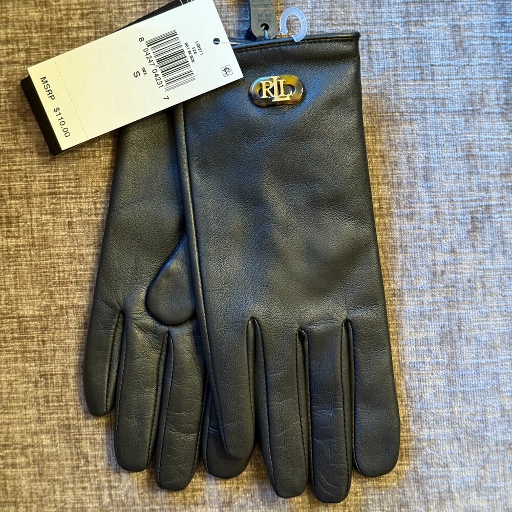 NWT - Women's Ralph Lauren Black Leather Gloves - Size Small